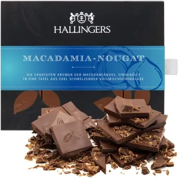 Vollmilch-Schokolade mit Nuss-Nougat hand-geschöpft (90g) - Macadamia-Nougat (Tafel-Karton)