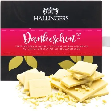 Weiße Edel-Schokolade mit Kirsche - handmade (90g) - Dankeschön (Tafel-Karton)