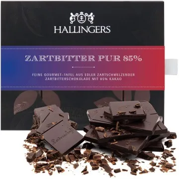 Zartbitter-Schokolade 85%, zart schmelzend hand-geschöpft (90g) - Pur 85% (Tafel-Karton)