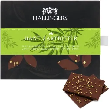 Zartbitter-Schokolade 85% mit Hanf, zart schmelzend hand-geschöpft (90g) - Hanf Zartbitter (Tafel-Karton)