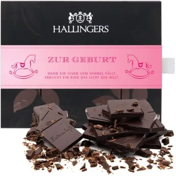 Zur Geburt (Tafel-Karton) - Zartbitter Edel-Schokolade mit Bourbon-Vanille, handmade (90g)