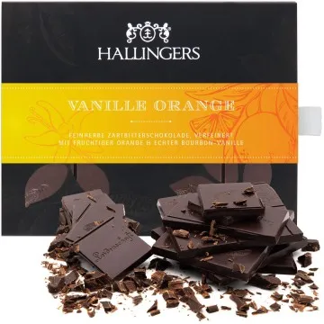 Vegane Schokolade Zartbitter-Edelkakao Vanille & Orange, handmade (90g) - Vanille-Orange (Tafel-Karton)