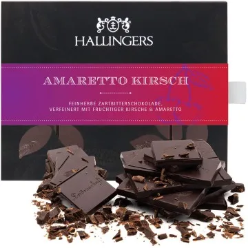 Zartbitter Edel-Schokolade mit Amaretto & Kirsch, handmade (90g) - Amaretto-Kirsch (Tafel-Karton)