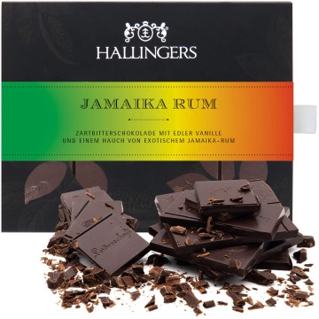 Zartbitter-Schokolade mit Vanille & Rum hand-geschöpft (90g) - Jamaika Rum (Tafel-Karton)