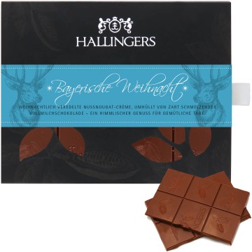 Vollmilch-Schokolade mit Haselnuss-Nougat hand-geschöpft (90g) - Bayerische Weihnacht (Tafel-Karton)