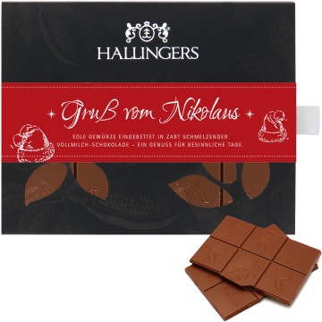 Vollmilch-Schokolade mit Lebkuchengewürzen hand-geschöpft (90g) - Gruß vom Nikolaus (Tafel-Karton)