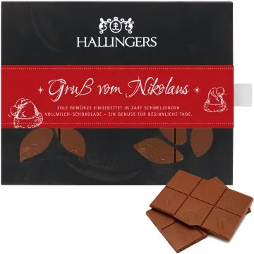 Vollmilch Edel-Schokolade mit Weihnachts-Gewürzen, handmade (90g) - Gruß vom Nikolaus (Tafel-Karton)