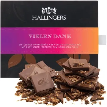 Vollmilch Edel-Schokolade mit Mango & Vanille, handmade (90g) - Vielen Dank (Tafel-Karton)