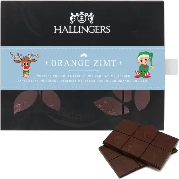 Vegane Schokolade Zartbitter-Edelkakao Weihnachts-Gewürze, handmade (90g) - Orange Zimt (Tafel-Karton)