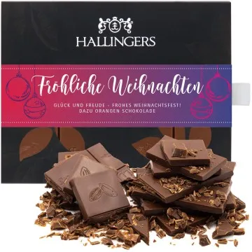 Fröhliche Weihnachten (Tafel-Karton) - Vollmilch Edel-Schokolade mit Orange, handmade (90g)