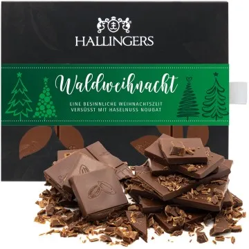 Waldweihnacht (Tafel-Karton) - Vollmilch Edel-Schokolade mit Haselnuss-Nougat - handmade, alkoholfrei (90g)