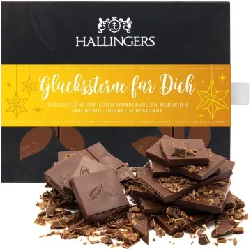 Vollmilch Edel-Schokolade mit Honig & Joghurt, handmade (90g) - Glückssterne für Dich (Tafel-Karton)