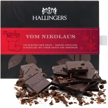 Vom Nikolaus (Tafel-Karton) - Vegane Schokolade Zartbitter-Edelkakao Weihnachts-Gewürze, handmade (90g)