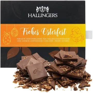 Vollmilch Edel-Schokolade mit Eierlikör, handmade (90g) - Frohes Osterfest (Tafel-Karton)