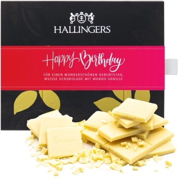 Weiße Schokolade mit Cassis hand-geschöpft (90g) - Happy Birthday Girl (Tafel-Karton)
