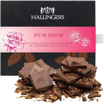 Vollmilch Edel-Schokolade mit Kokosnuss, handmade (90g) - Für Dich (Tafel-Karton)