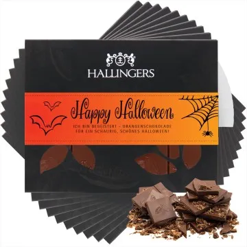 10x Happy Halloween (Tafel-Karton) - Vollmilch Edel-Schokolade mit Orange - handmade, alkoholfrei (900g)