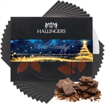 Vollmilch-Schokolade mit Lebkuchengewürzen hand-geschöpft (900g) - 10x Frohe Feiertage (Tafel-Karton)