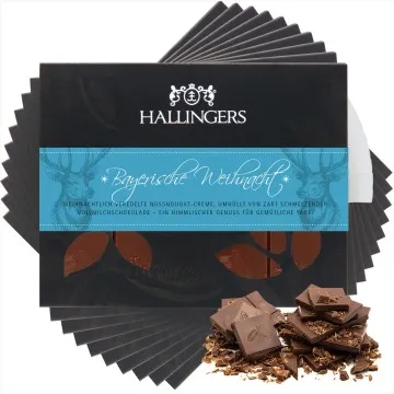 Vollmilch Edel-Schokolade mit Haselnuss-Nougat, handmade (900g) - 10x Bayerische Weihnacht (Tafel-Karton)