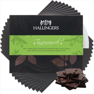 Zartbitter-Schokolade mit Vanille & Rum hand-geschöpft (900g) - 10x Tannenrausch (Tafel-Karton)