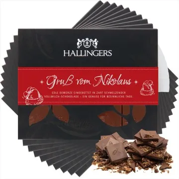 10x Gruß vom Nikolaus (Tafel-Karton) - Vollmilch Edel-Schokolade mit Weihnachts-Gewürzen, handmade (900g)