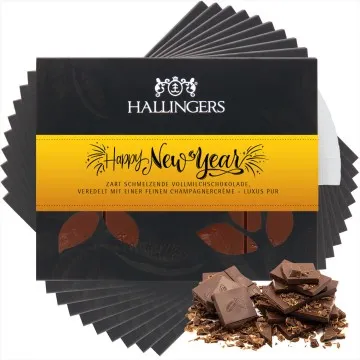 Vollmilch-Schokolade mit Marc de Champagne hand-geschöpft (900g) - 10x Gutes neues Jahr (Tafel-Karton)