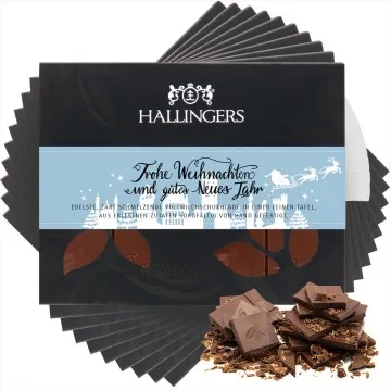 Vollmilch-Schokolade, zart schmelzend hand-geschöpft (900g) - 10x Frohe Weihnachten und ein gutes Neues Jahr (Tafel-Karton)