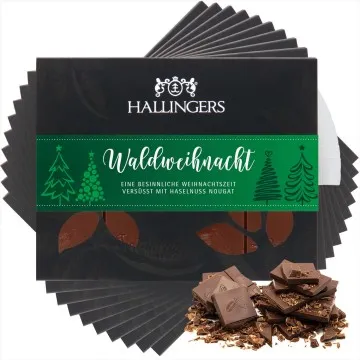 10x Waldweihnacht (Tafel-Karton) - Vollmilch Edel-Schokolade mit Haselnuss-Nougat, handmade (900g)