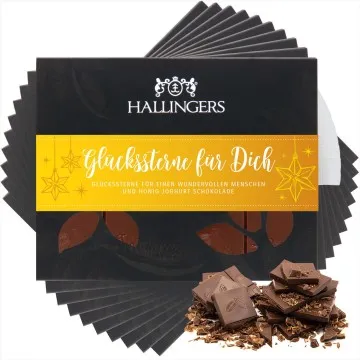 10x Glückssterne für Dich (Tafel-Karton) - Vollmilch Edel-Schokolade mit Honig & Joghurt, handmade (900g)