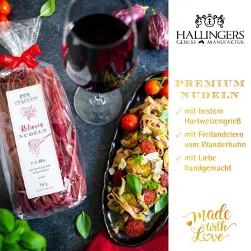 Rotwein Nudeln - Vegane Pasta, aus Hartweizengries