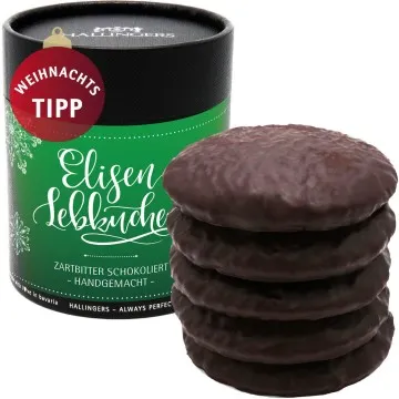 Zartbitter Schokoliert (Naschdose) - 5 saftige Elisen-Lebkuchen hoher Kernanteil handgemacht in edler Papierdose (400g)