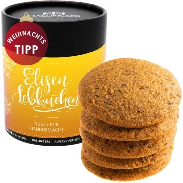 Nuss (pur) (Naschdose) - 5 saftige Elisen-Lebkuchen hoher Kernanteil handgemacht in edler Papierdose (400g)