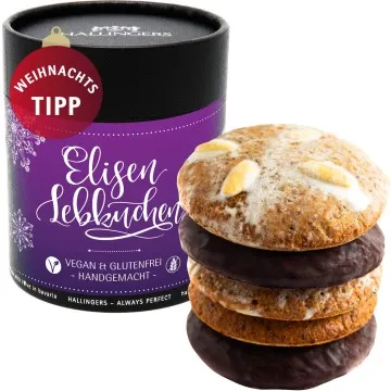 Vegan & glutenfrei (Naschdose) - 5 vegane Elisen-Lebkuchen hoher Kernanteil handgemacht in edler Papierdose (400g)