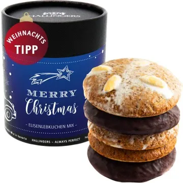 Merry Christmas (Naschdose) - 5 saftige Elisen-Lebkuchen hoher Kernanteil handgemacht in edler Papierdose zu Weihnachten (400g)