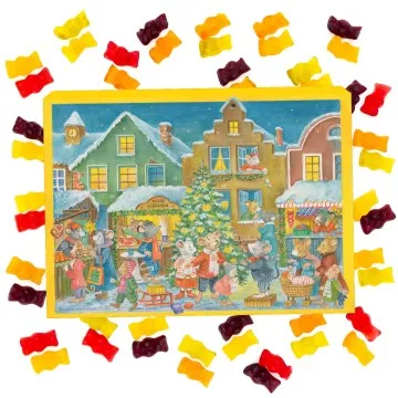 Mäuschen (Advents-Karton) - Gummibärchen Adventskalender handmade, mit Fruchtsaftbärchen Geschenk für Kinder und Erwachsene (500g)