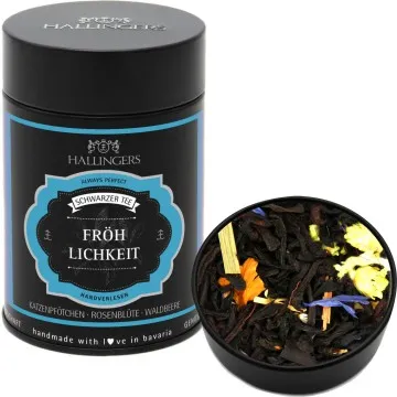 Loser Schwarz-Tee mit Katzenpfötchen, Rosenblüte & Waldbeere (80g) - Fröhlichkeit (Premiumdose)