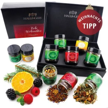 Frohe Weihnachten Red Christmas (Set) - Weihnachtliche 5 Sorten Tee Geschenkset mit Box vegan, Geschenk zu Weihnachten in Schraubgläsern (50g)