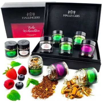 Frohe Weihnachten Red Christmas (Set) - Weihnachtliche 5 Sorten Tee Geschenkset mit Box vegan, Geschenk zu Weihnachten in Schraubgläsern (50g)