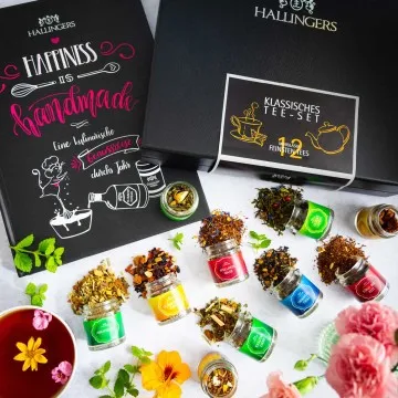 Klassisches Tee-Set & Happiness is handgemacht (12 Tees im Glas)