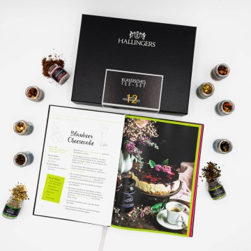 12er Tee-Geschenk-Set mit Tee aus aller Welt & Kochbuch (120g) - Klassisches Tee-Set & Happiness is handmade (Set)