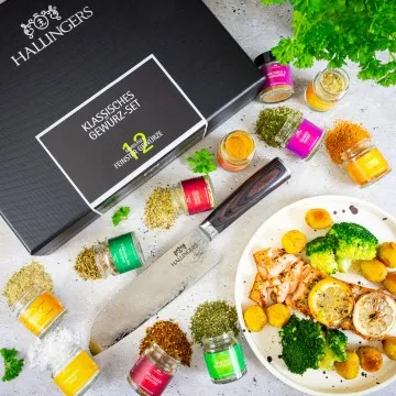 Klassisches Gewürz-Set & Deluxe Santoku 7 Zoll (12 Gewürze im Glas)