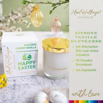 Happy Easter (Lemon-Vanille) - Duftkerze, 40h Raumduft Sojawachs