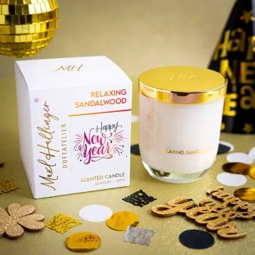 Happy New Year pink orange (Sandelholz-Duftkerze)