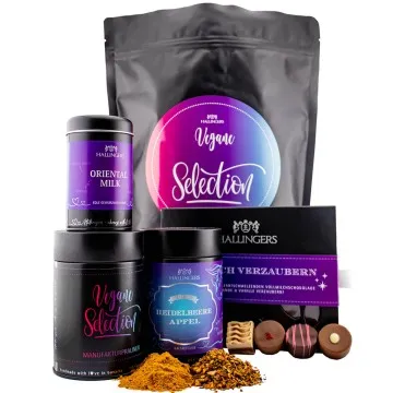 Vegan Selection XXL (Bundle) - Vegane Wundertüte XXL für Veganer mit Gewürz, Pralinen, Coldbrew Tee & Tafel Schokolade (445g)