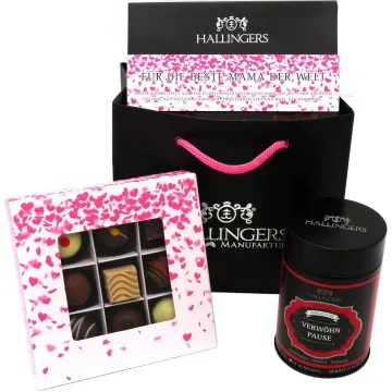 Muttertag Bag Pink (Bundle) - Geschenk Set - 1 Schokolade, 9er Pralinen und 1 Tee (319g)