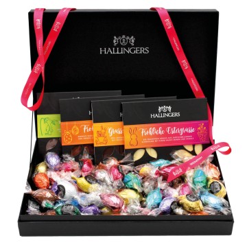 Oster-Geschenk-Set 4 Schokolade, 40 Trüffel / Ostereier für Ostern in edler Box (1000g) - Easter Box Pink (Bundle)