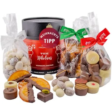 Vom Nikolaus (Bundle) - Weihnachtliches Geschenkset, Pralinen Mandeln Orangenscheiben als Geschenk zu Weihnachten (450g)