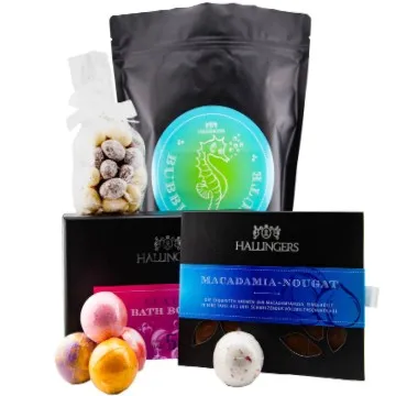 Bubble Tüte XXL (Bundle) - Wellness Wundertüte XXL Geschenkset Badebomben Set, Tafel Schokolade & Nougat Mandeln (465g)